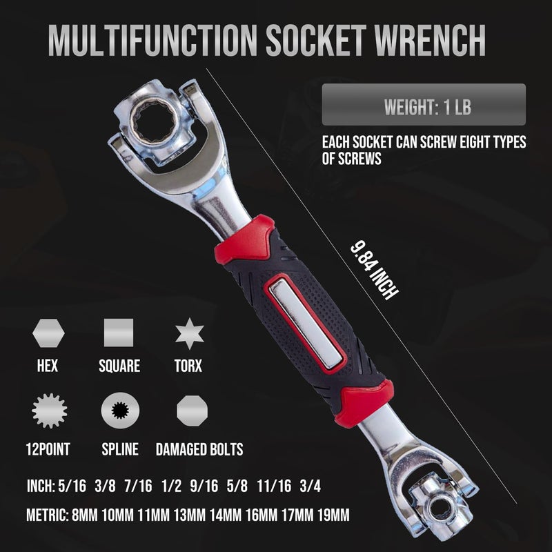 Lichamp 48-in-1 Socket Wrench, Flexible Multi Functional Dog Bone with Rubber Handle, 360 Degree Rotating Head, Any Size Standard Span for Auto Repair and More - Image 2